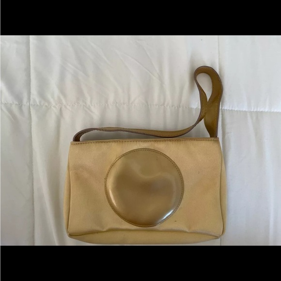 Gap y2k Gold Nylon Handbag with Patent Vinyl Circle Applique - Picture 1 of 5